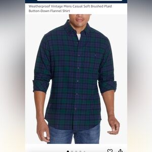 Weatherproof Men's Green and Blue Plaid Flannel Shirt XL